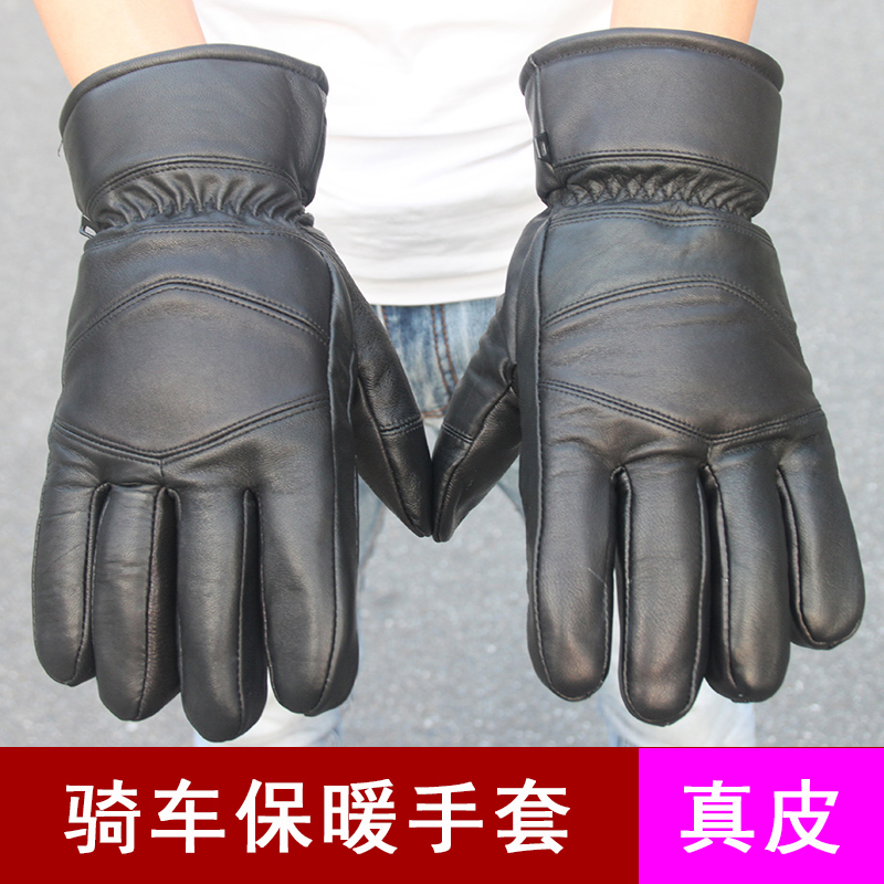 Sheep Genuine Leather Cotton Gloves Male Winter Plus Suede Riding Warm Thickening Outdoor Bicycling Locomotive Electric Bike Bike