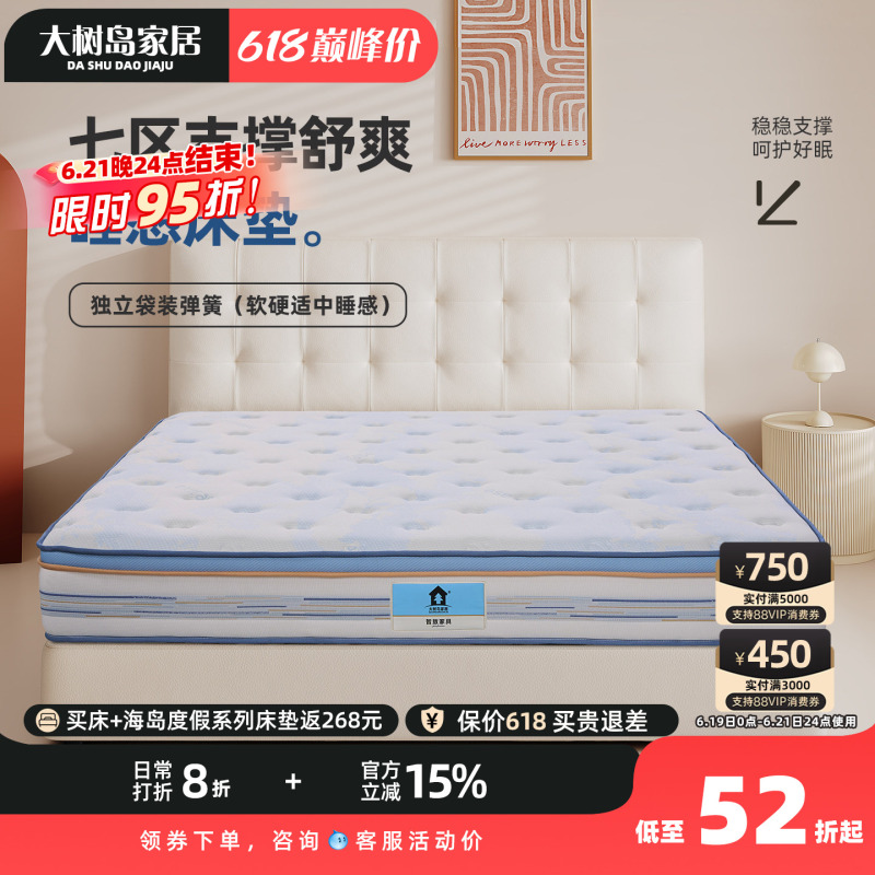 Daxudao Home Furnishings Zone 7 Supportive Comfortable Sleeping Mattress with Medium Firmness and Independent Pocket Springs Thick Mattress