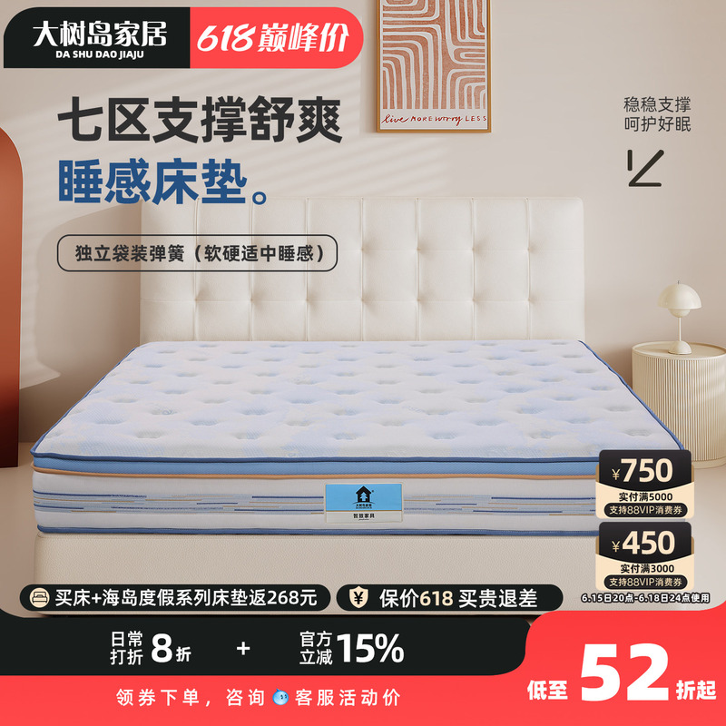 Daxudao Home Furnishings Zone 7 Supportive Comfortable Sleep Mattress with Medium Firmness and Independent Pocket Springs Thick Mattress