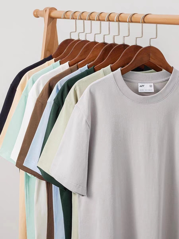 240g Heavyweight 40-Count Combed Cotton Pure Cotton Double Yarn Short-Sleeve Men's T-Shirt, Loose Fit, Solid Color, Drop Shoulder, Crew Neck, Couple Style