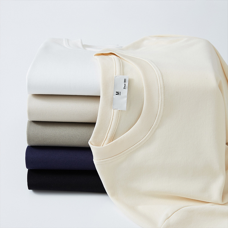 50-Count Double-Sided Xinjiang Long-Staple Soft Cotton Top, Three-Needle Trendy Solid Color Casual T-Shirt, Base Layer Shirt for Men, Small T-Shirt