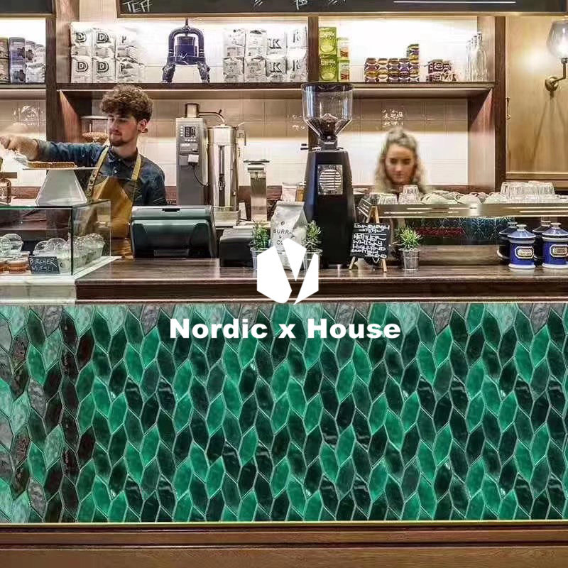 Net Red Dining Room Bar Table Kitchen Makeup Room Tile Bathroom Toilet Wall Brick Ink Green Retro Handmade Brick Mosaic