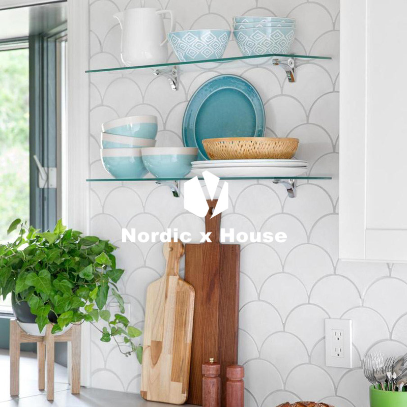 Nordic ins net red fan-shaped mosaic fish scale wall TV background wall bar cafe powder room tiles