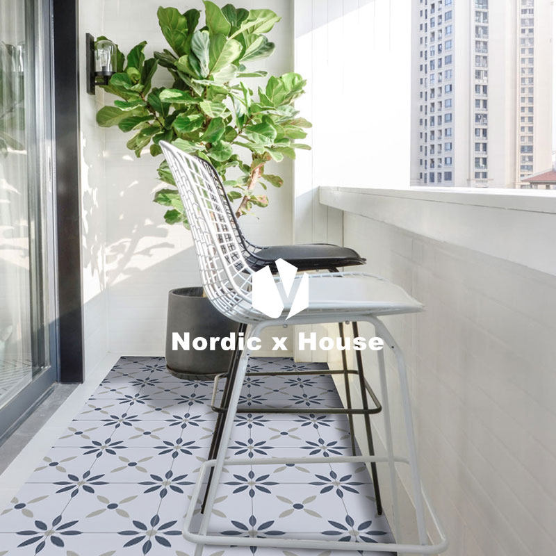 Nordic Wind Ins Retro Blue Small Flower Brick 200 Kitchen Non-slip Floor Tile Balcony Make-up Room Wall Brick Toilet Tile