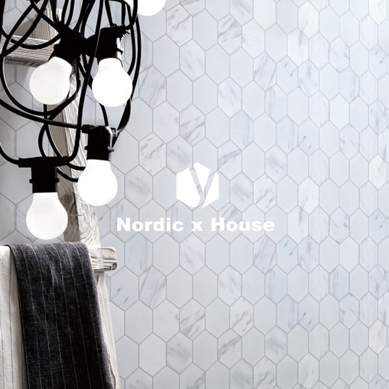 Nordic jazz white hexagonal Mosaic jazz white marble bathroom floor brick wall brick background wall 300X300