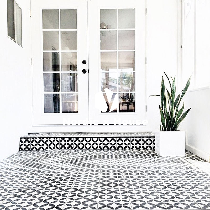 Nordic Small Flower Brick Make-up Room Wall Brick Tile Kitchen Floor Tile Balcony Black & White Retro Art Tile 300x300