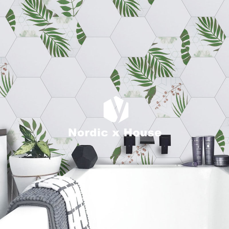 Nordic plant Hexagonal brick retro hexagonal small flower brick Minsink kitchen Magnetic brick Makeup Room Wall Brick Balcony Floor Tiles