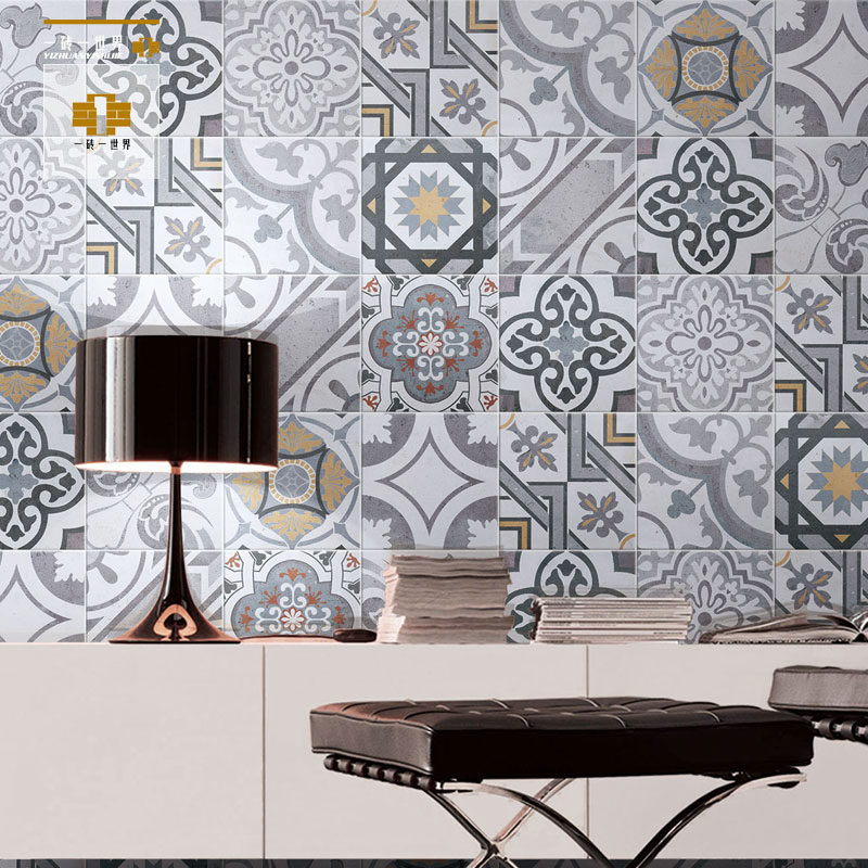 Italian Retro Cement Flowers Brick 200 Grey Tiles Flowers Slices Dining Hall Geometric Antique Brick Parquet Wall Tiles