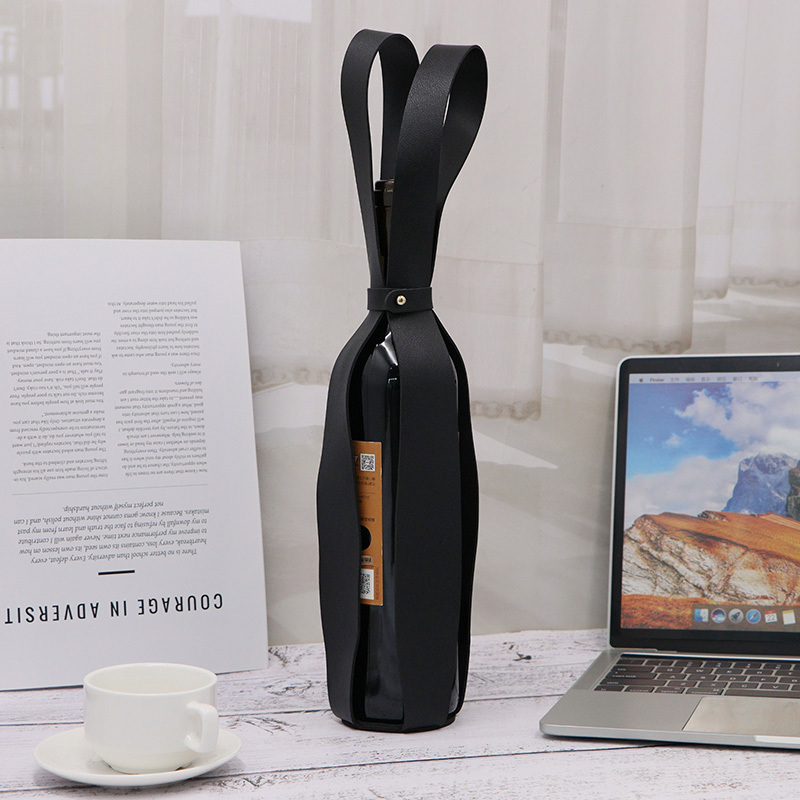 New Simple Red Wine Tote Bag Gift Red Wine Leather Case Hand-Held Wine Rack Champagne Leather Case Hollow Portable Wine Bag
