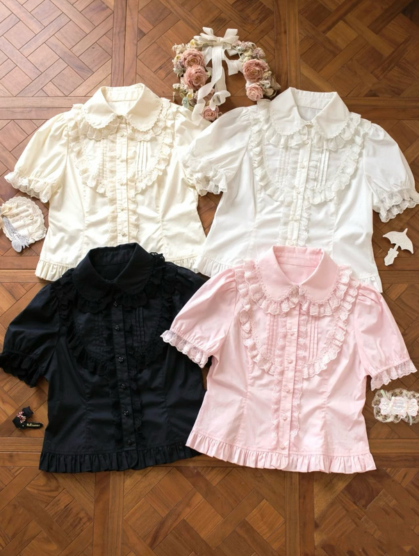 Summer Pure Cotton Lolita Inner Shirt, Breathable Lace Collar Puff Sleeve Top, Lolita Basic Base Shirt