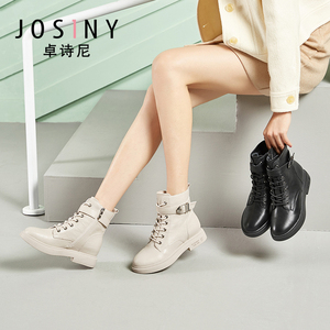 卓诗尼冬季新款圆头中跟英伦马丁靴