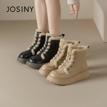 Zhuoshini autumn and winter genuine women's short boots, round toe thick-soled casual boots, warm, fashionable, slimming and versatile