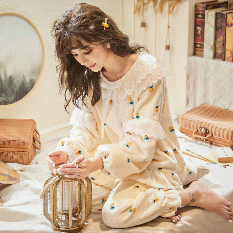 Women's Pajamas 2022 New Coral Fleece Thickening Sweet Cute Fairy Palace Princess Style Homewear Set - Taobao