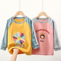 New childrens sweatshirt spring autumn style long sleeve round collar thin jacket pure cotton inserted shoulder cartoon blouses small CUHK male and female