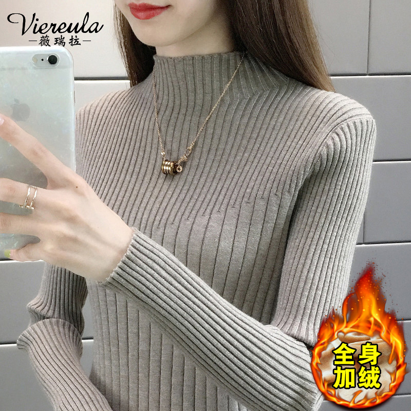 Plus velvet sweater women thick 2022 autumn and winter new loose outer wear ladies knit bottoming shirt with western style top