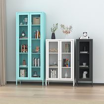 Wrought iron glass door bookcase dustproof living room display cabinet household storage cabinet slit narrow cabinet floor storage cabinet