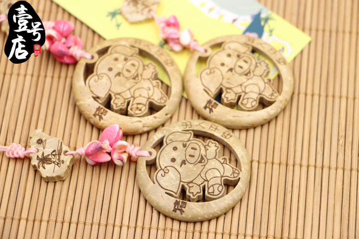 3 cung hoàng đạo khỉ điện thoại di động mặt dây chuyền tự nhiên vỏ dừa handmade túi mặt dây chuyền trang sức phụ kiện móc khóa