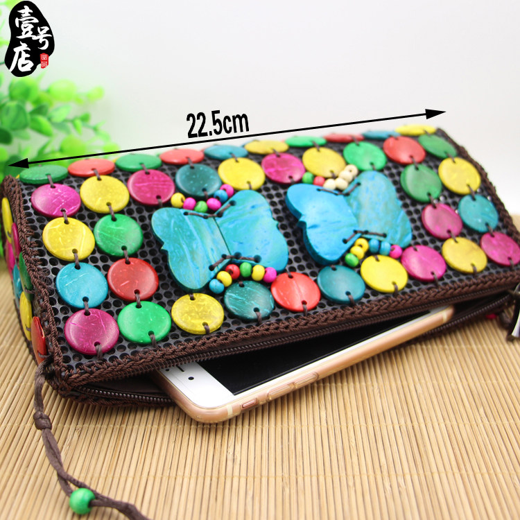 Hainan Sanya blue butterfly coconut shell coated pure handmade weave bag ethnic wind personality oblique cross-pack 
