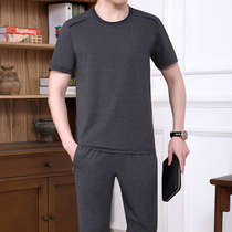 Middle-aged mens casual suit short sleeve T-shirt mens father suit two-piece fashion sportswear men summer