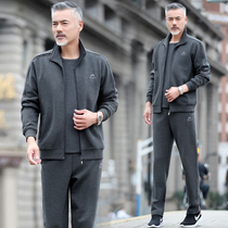 Middle-aged sports suit mens sweater spring and autumn fathers new middle-aged leisure sportswear mens three-piece set