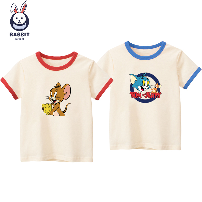 Boys and Girls Short-Sleeved T-Shirts Tom and Jerry Kidsren's Clothing Kidsren's Summer Pure Cotton Tops Baby Fashionable Cartoon T-Shirts Boys and Girls Short-Sleeved T-Shirts Tom and Jerry Kidsren's Clothing Kidsren's Summer Pure Cotton Tops Baby Fashionable Cartoon T-Shirts