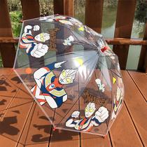 Transparent Childrens Umbrella Kindergarten Creative Cute Ultraman Cartoon Baby Student Boy Girl Automatic Long Handle Umbrella