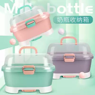 Baby bottle storage box milk bottle rack drying rack dustproof with lid drain baby tableware storage box large