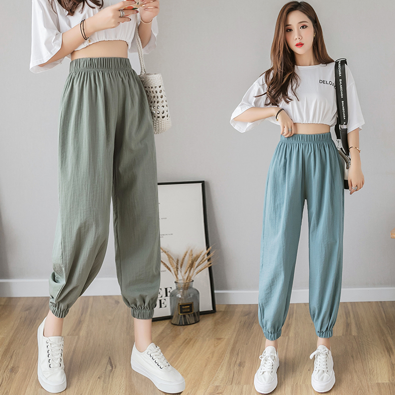 Summer cotton and linen loose casual nine-point pants