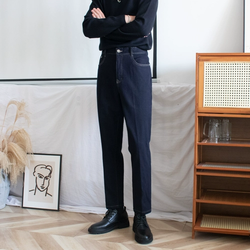 Демисезонные элитные прямые свободные джинсы, повседневные брюки, увеличенная толщина, свободный крой