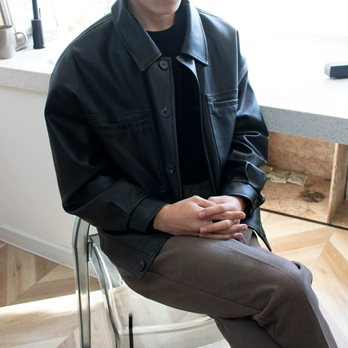 Мужская демисезонная короткая брендовая ретро полиуретановая куртка, в корейском стиле