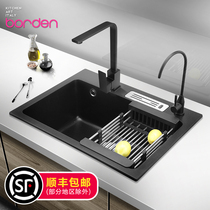 Italian sink washing basin single trough quartz stone large sink kitchen sink sink household vegetable basin Black