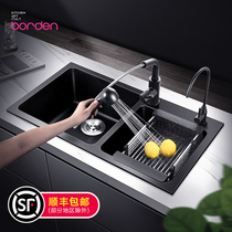 Italian sink wash basin double tank kitchen quartz stone sink set black pool sink sink basin