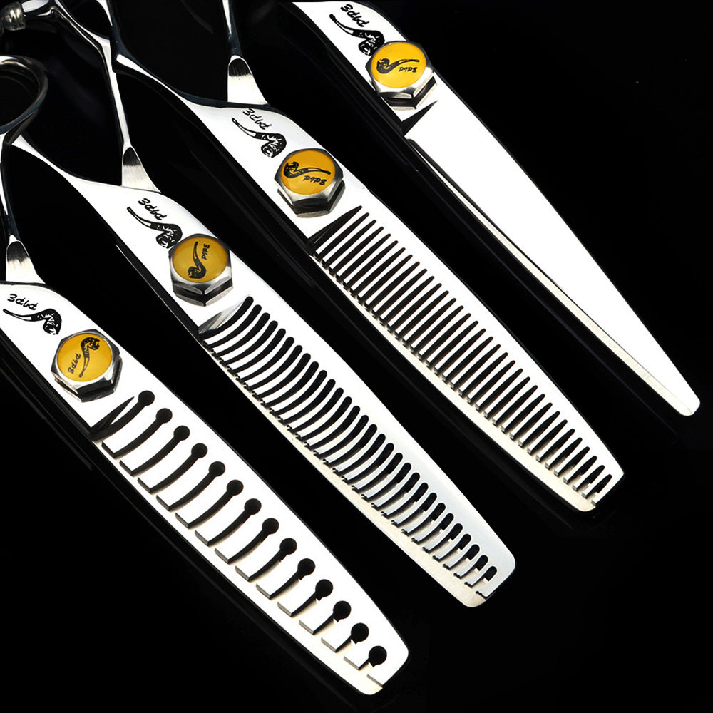 Smoking Bucket Hair Salon Special Haircut Scissors No-dent tooth cut 6 inch 440C Fat type Division haircut Beauty hair scissors suit