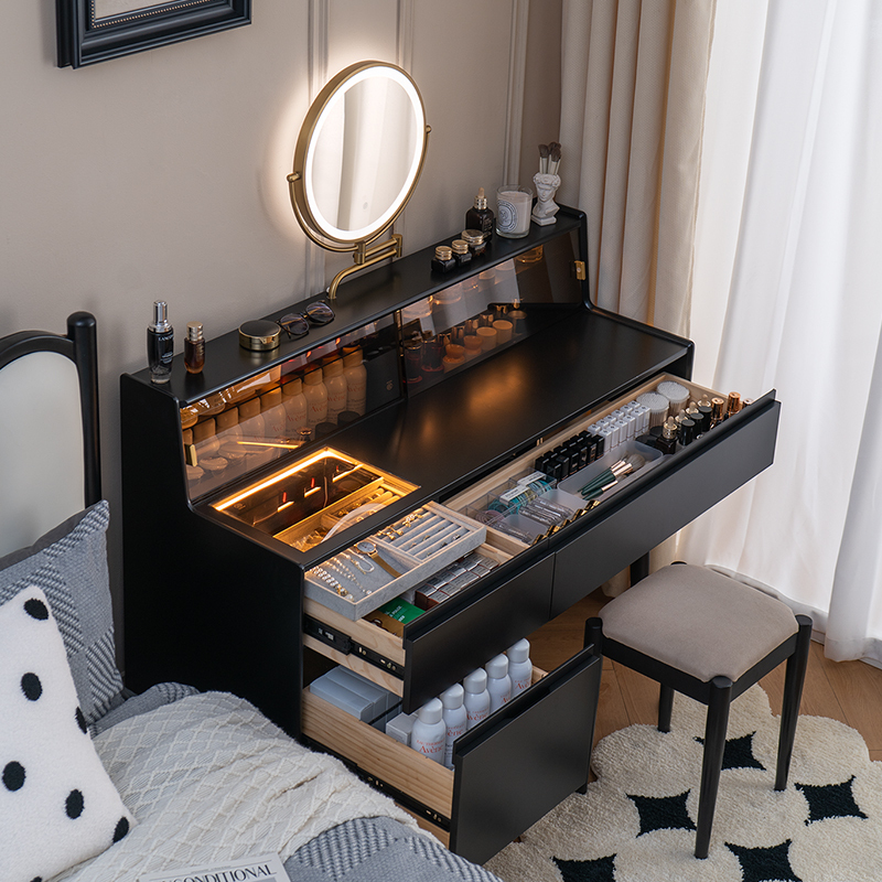 American-Style Dressing Table and Desk Integrated High-End Bedroom All-Solid Wood Light Luxury Retro Dressing Table and Cabinet French Style