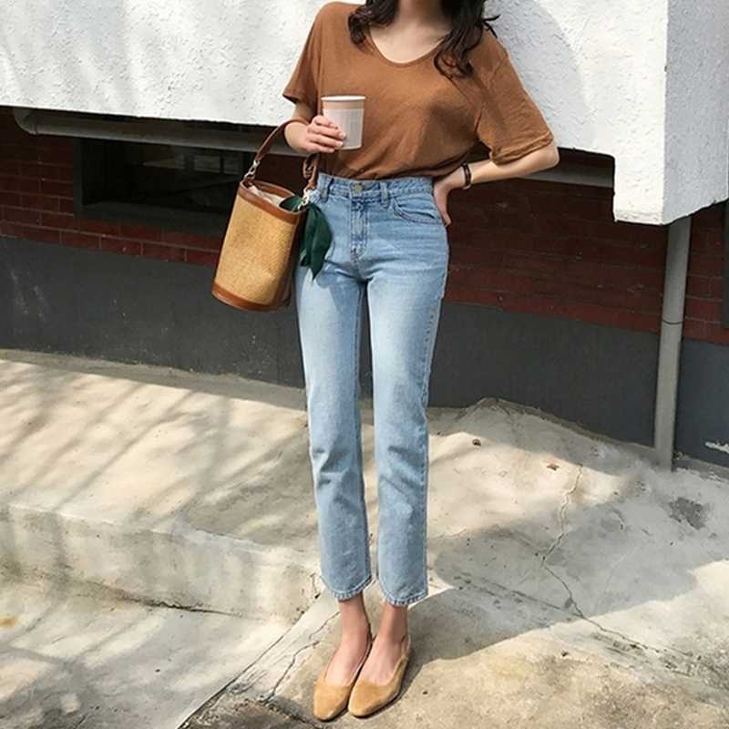 Light blue jeans woman 80% small sub straight cylinder loose 2022 spring autumn new display slim Han version 90% 100 lap