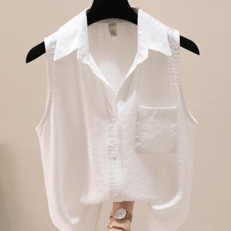 Summer Sleeveless Shirt for Women, New Style with a Turn-Down Collar, Versatile Design, Short-Sleeved Shirt, Fashionable Vest Top, Loose and Elegant
