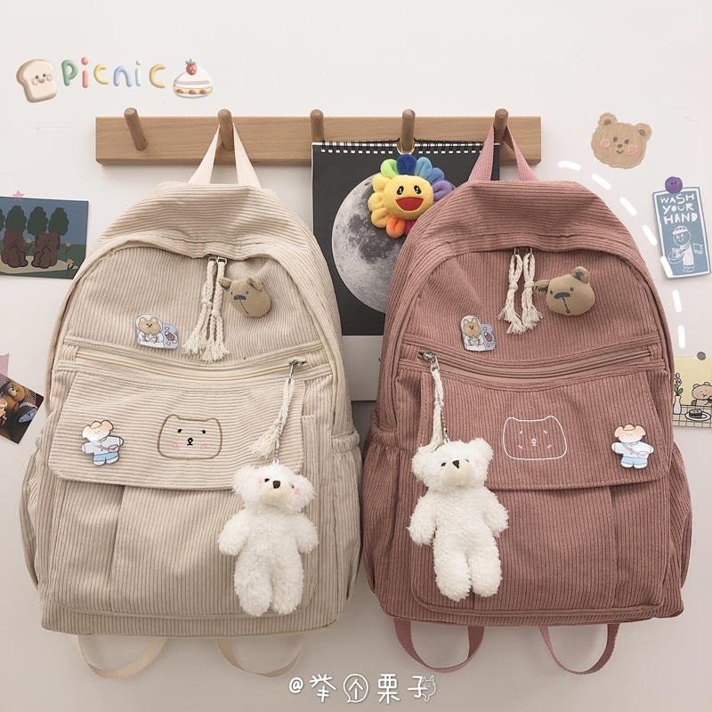 School Bag for Women, Korean Style Harajuku Ulzzang, Corduroy Versatile Backpack for High School and College Students, Cute Backpack School Bag for Women, Korean Style Harajuku Ulzzang, Corduroy Versatile Backpack for High School and College Students, Cute Backpack