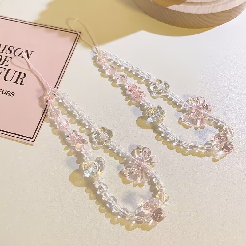 ins Sweet Heart-Shaped Bow Crystal Bear Creative Phone Lanyard Wrist Strap Ccd Camera Chain Anti-Lost