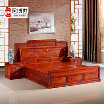 Big fruit red sandalwood mahogany furniture double bed solid wood bed Burmese Rosewood new Chinese mahogany bed bedroom wedding bed