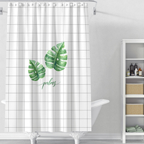 ins wind Nordic green shower curtain set free perforation thickened waterproof and mildew-proof bathroom partition polyester cloth hanging curtain