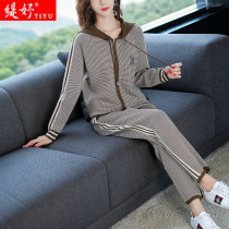 European Station Zipper Cardiovert Casual Sports Suit Women Spring Autumn Clothing Mom Loose Foreign Air Weight Reduction Knit Two Sets