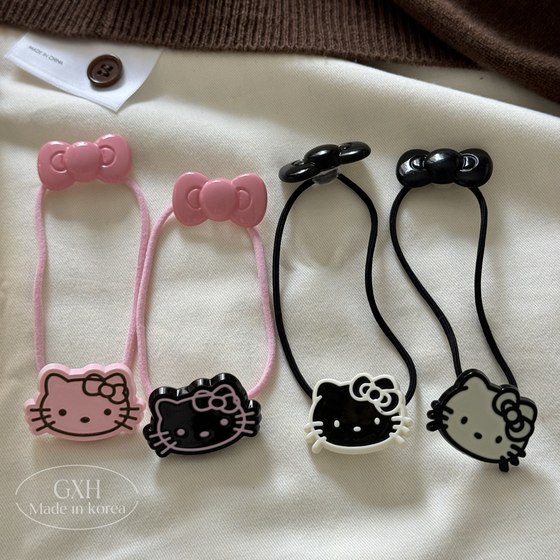 黑粉色系KT女童发绳甜酷风小肠发圈BB夹领结猫咪绕绕绳甜美刘海夹