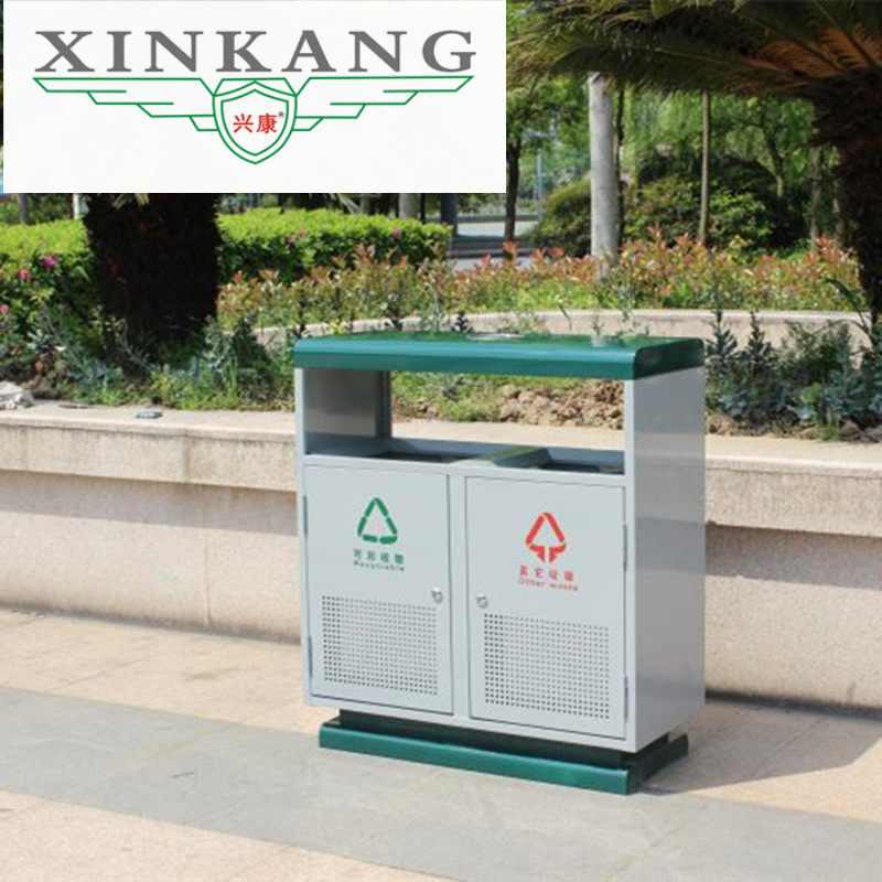 Outdoor stainless steel trash bin sanitation double groove fruit suitcase park community property metal classification environmentally friendly trash bin