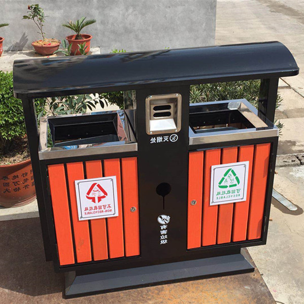 Steel-wood stainless steel anti-corrosion wood recycling box double-slot peel box community property sub-category environmental protection plastic wood trash can