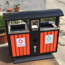Steel Wood Stainless Steel Embalming Wood Recycling Bins Double Barreled Fruit Leather Case Cell Property Subdivision Environmental Plastic Wood Trash Can