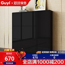 Ancient Yi ultra-thin shoe cabinet modern simple entrance shoe rack cabinet Hall cabinet black paint shoe cabinet ultra-thin storage 17cm