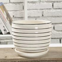Ceramic pots large with tray stripe flower pots creative s