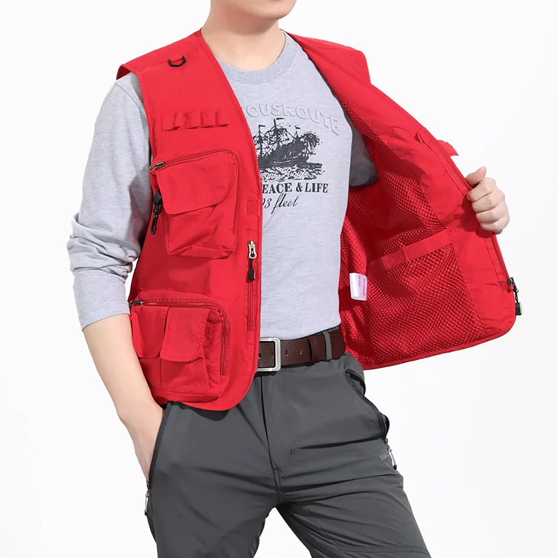 Vận chuyển áo vest nam trung niên rộng kích thước lớn trung niên cha áo vest nam nhiều túi vest vest - Lót