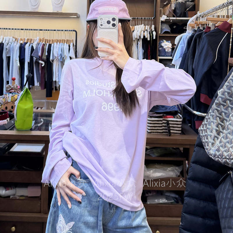 Alixia Niche Women's Clothing ▼ S Distressed Letter 1996 Print New Color Long-Sleeved T-Shirt Sun Protection Clothing for Women 26 Summer New Style
