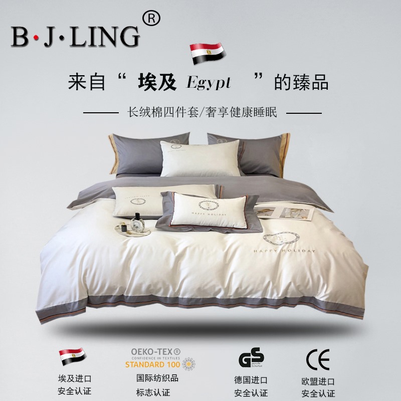 Bai family lovers spring and autumn light extravagant four pieces of pure cotton full cotton high-end embroidered bed linen quilt cover long suede cotton single double bed